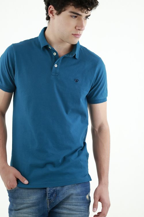 Polo azul  Lycra-Algodón para hombre