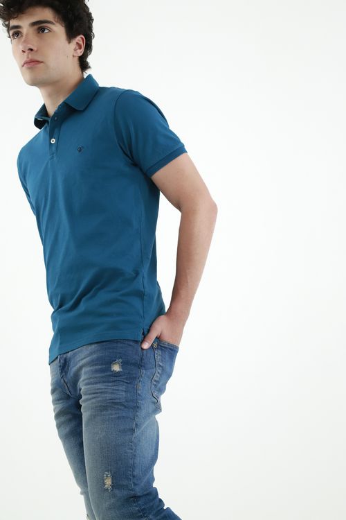 Polo azul  Lycra-Algodón para hombre