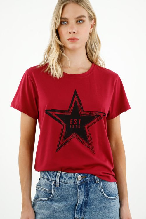Camiseta con gráfico localizado roja para mujer