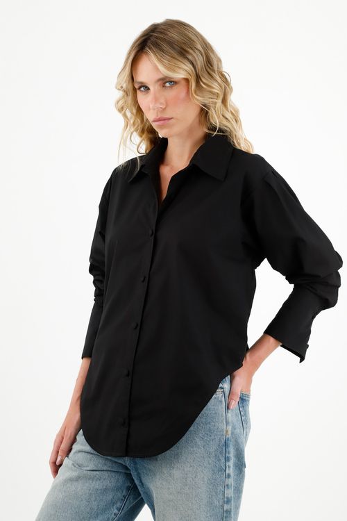 Camisa negra de botones para mujer