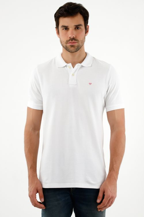 Polo blanca con raqueta multicolor para hombre