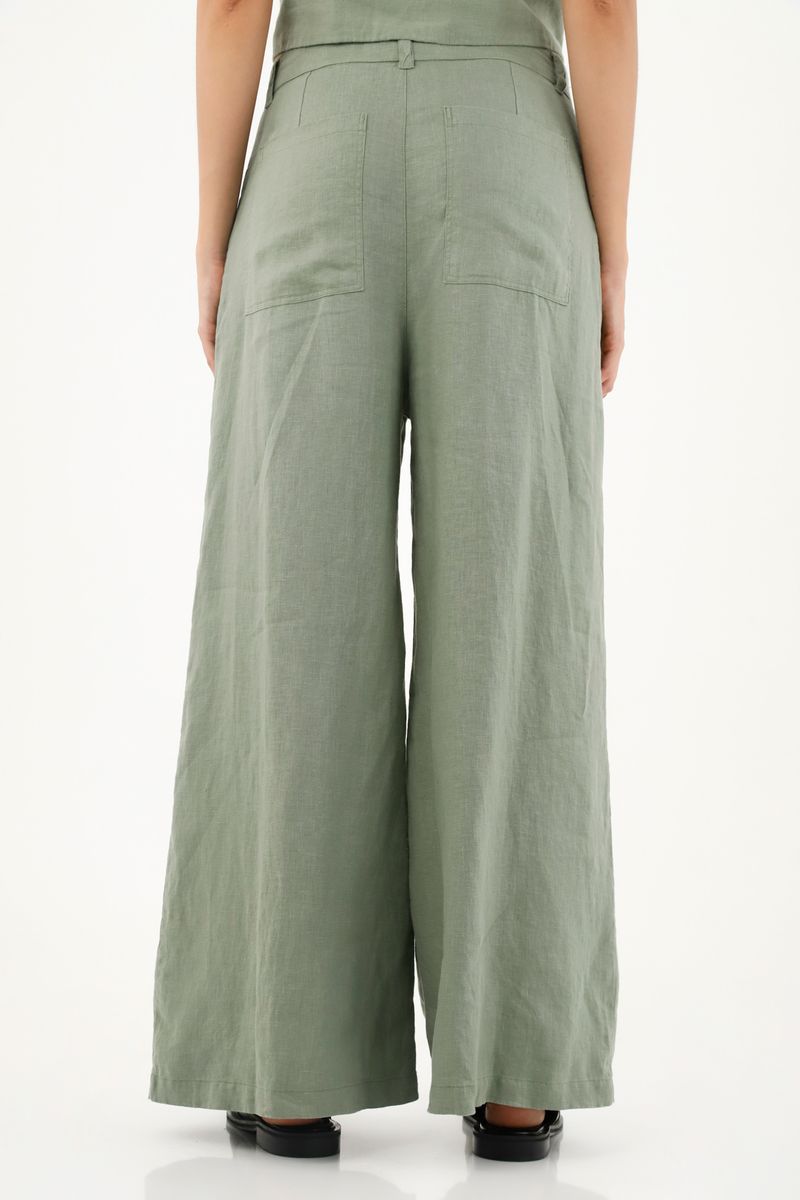 Pantalón mujer lino verde - TRICOT