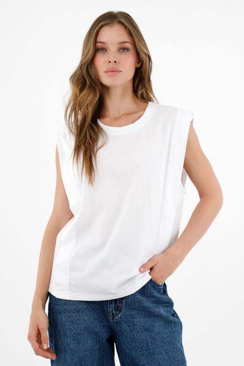 Camiseta manga sisa blanca para mujer