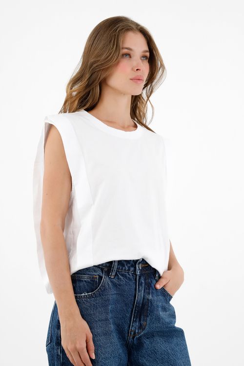 Camiseta manga sisa blanca para mujer