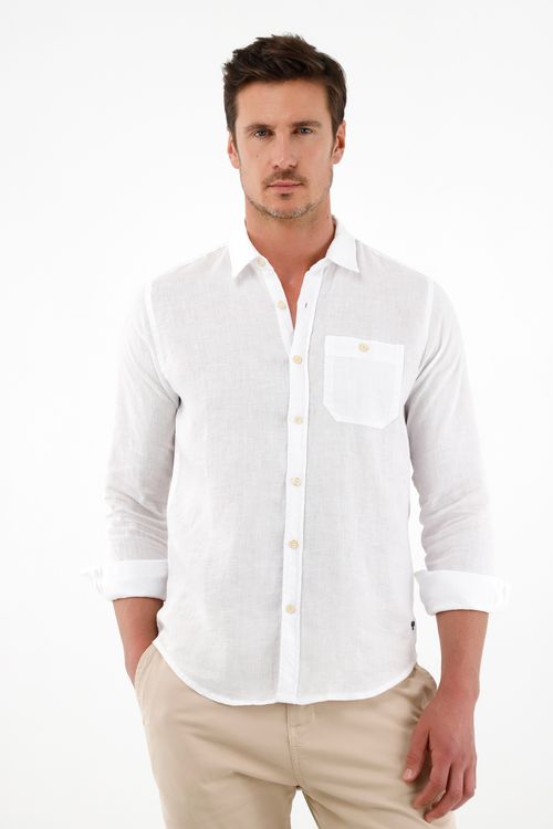 Camisa blanca en lino para hombre