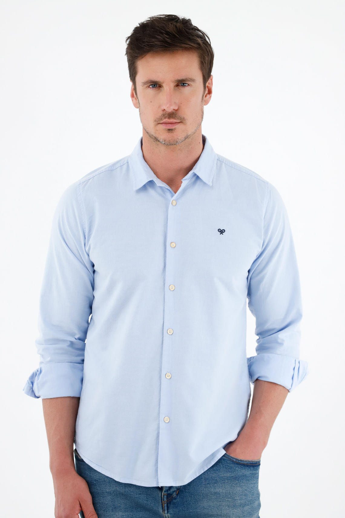 Camisa azul para hombre deals