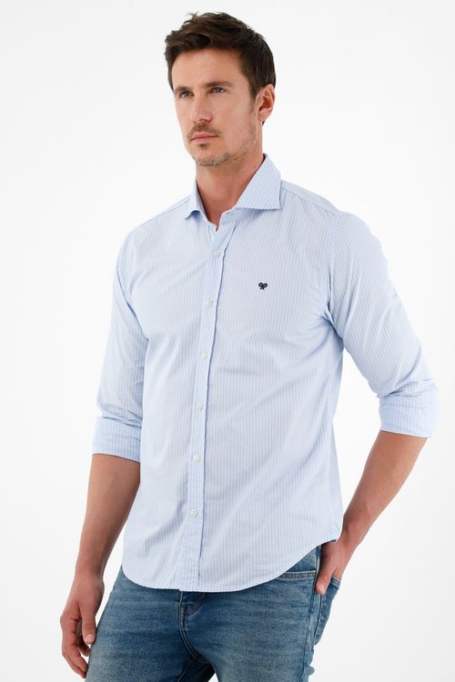 Camisa con diseño a rayas azul para hombre
