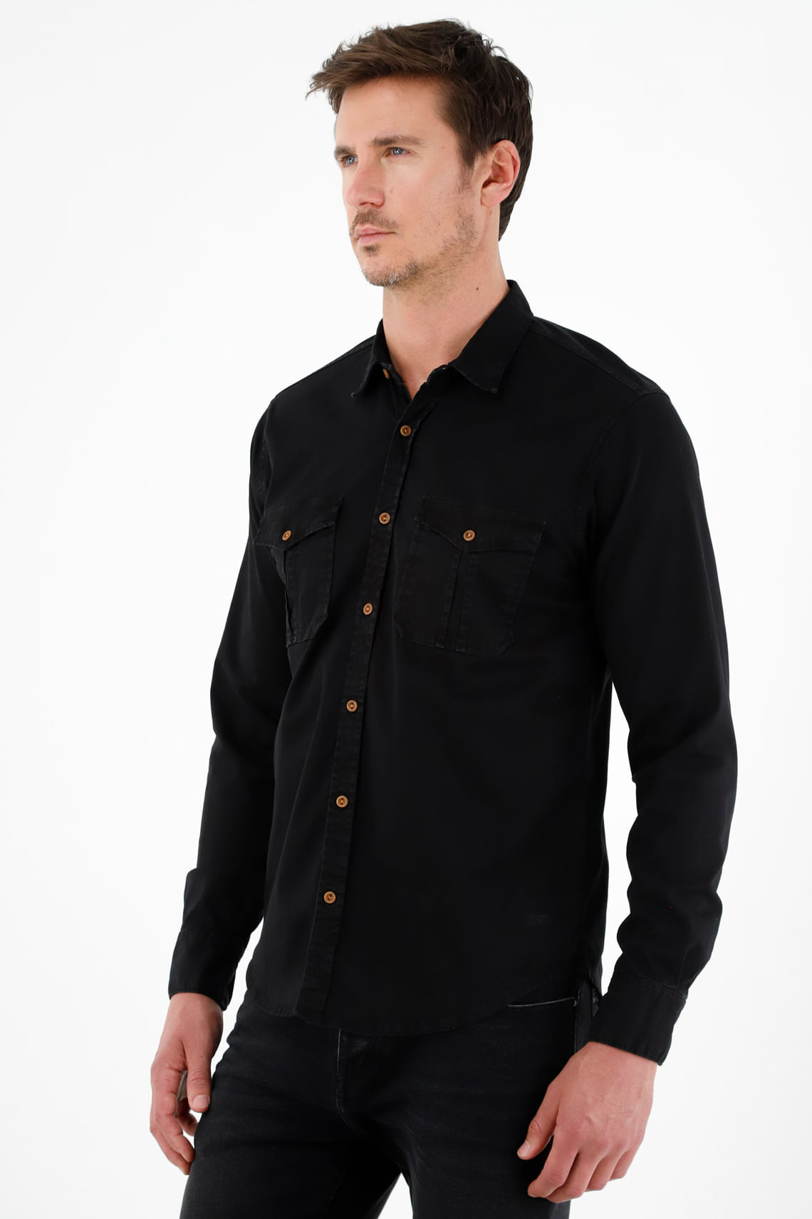 Camisa manga larga hombre negra online