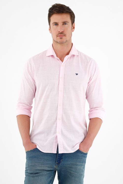 Camisa rosada manga larga para hombre