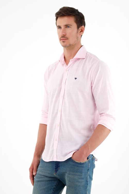 Camisa rosada manga larga para hombre