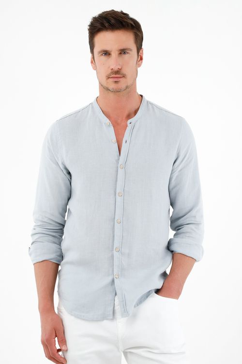 Camisa azul en 100% lino para hombre