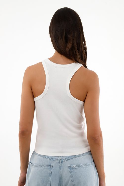 Camiseta blanca cuello halter ajustada para mujer