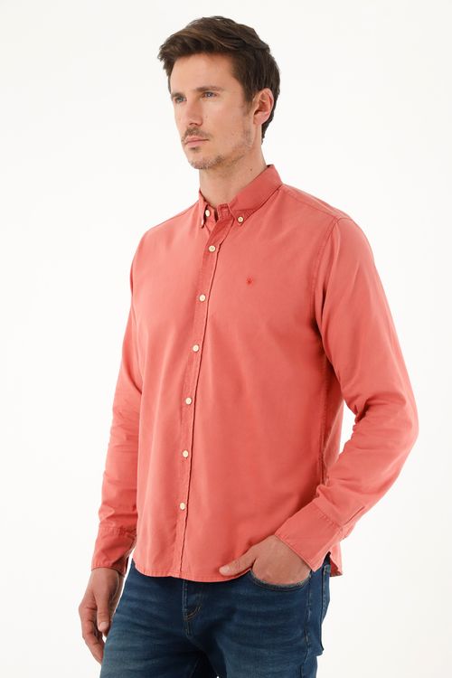 Camisa manga larga naranja para hombre