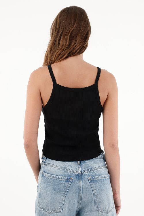 Camiseta negra de tiras para mujer