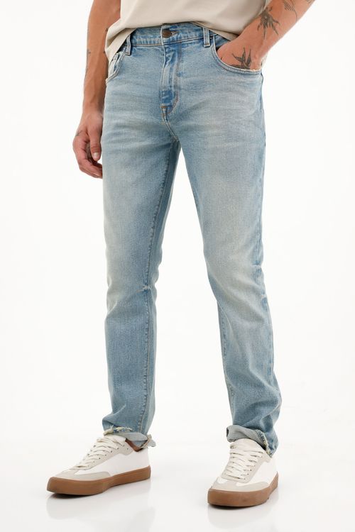 Jean Nudy azul claro tiro medio para hombre