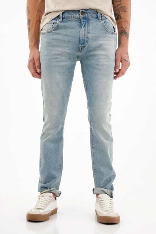 Jean Nudy azul claro tiro medio para hombre