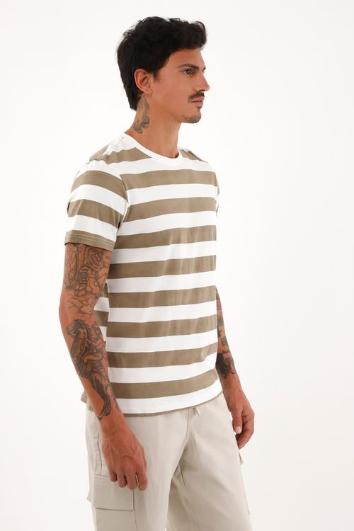Camiseta con estampado de rayas cafés para hombre
