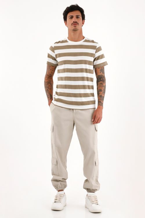 Camiseta con estampado de rayas cafés para hombre
