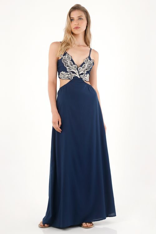 Vestido largo con cut out en cintura para mujer