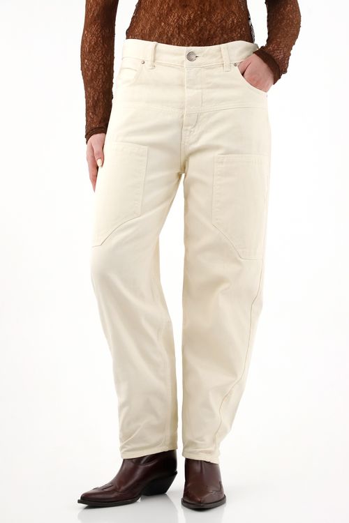 Jean Balloon efecto cuero con parches para mujer