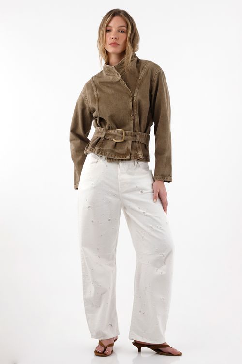Abrigo en denim con teñido vintage café para mujer