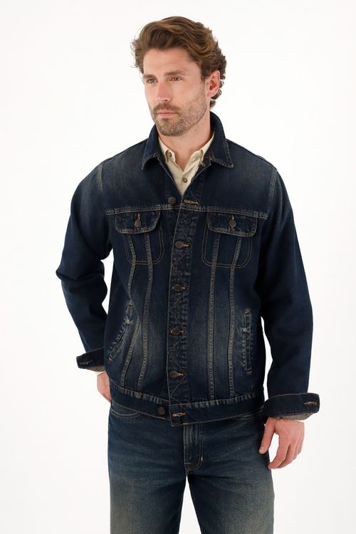 Abrigo tipo Trucker azul para hombre
