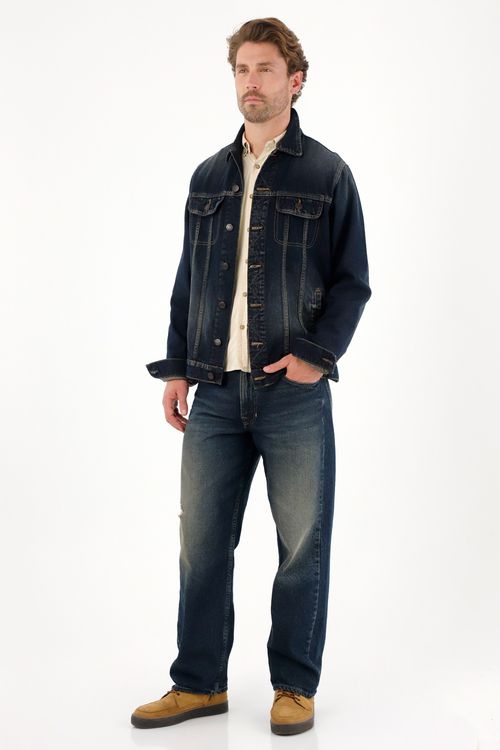 Jean Loose con roto azul oscuro para hombre