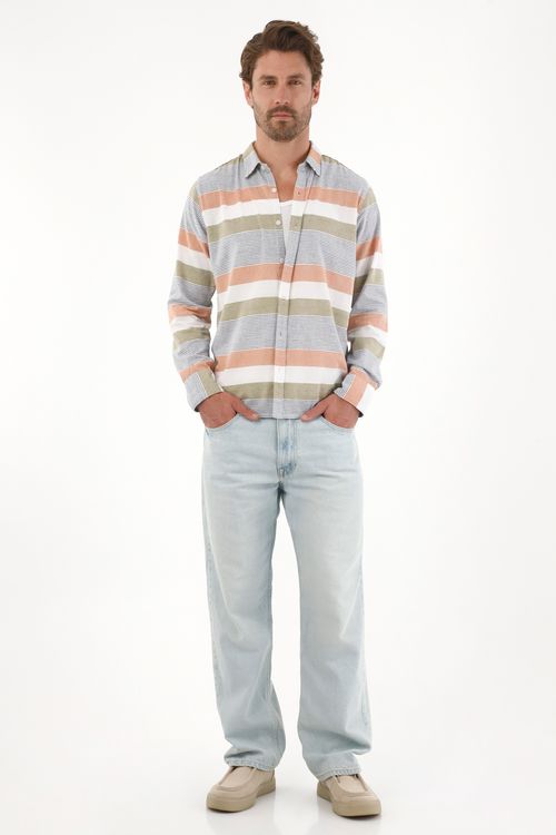 Camisa con diseño a rayas multicolor para hombre