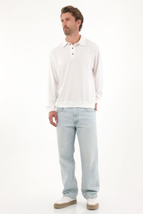 Buzo tipo polo con raqueta bordada crudo para hombre