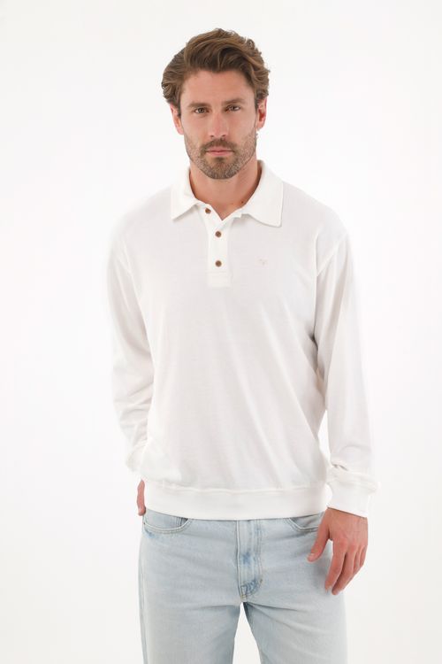 Buzo tipo polo con raqueta bordada crudo para hombre