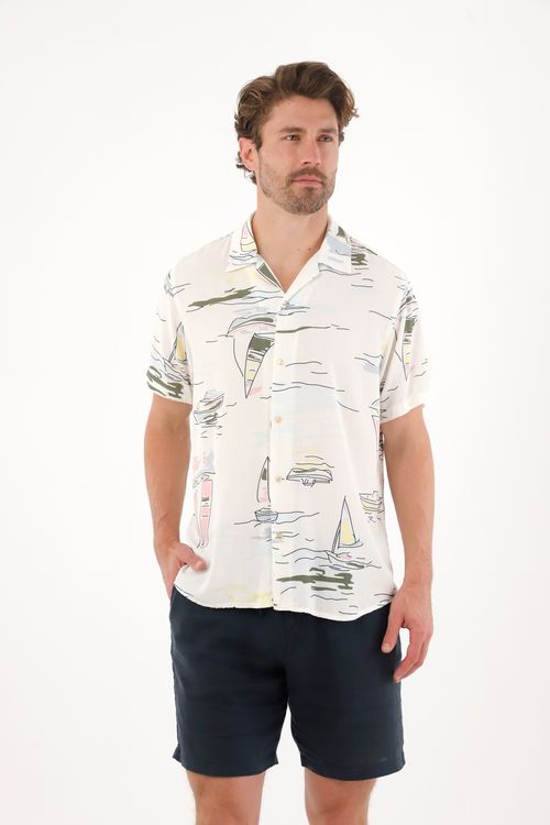Camisa tipo bowling con print de veleros para hombre