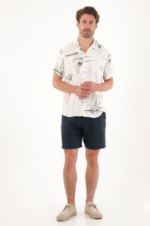 Camisa tipo bowling con print de veleros para hombre