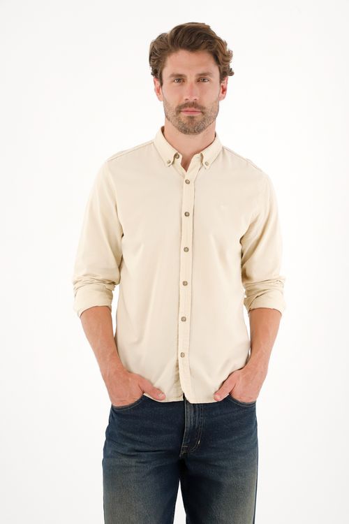 Camisa manga larga con raqueta bordada verde para hombre