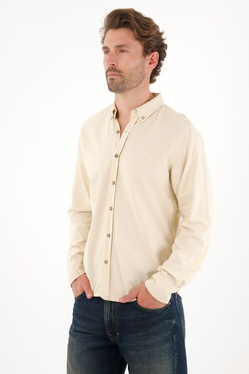 Camisa manga larga con raqueta bordada verde para hombre