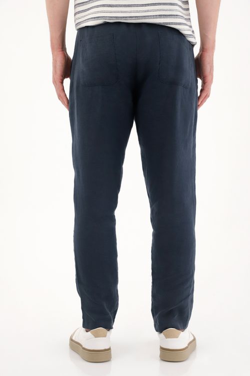 Pantalón chino en 100% lino azul para hombre