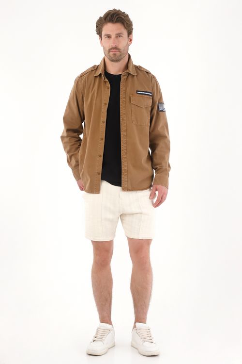 Chaqueta en dril liviano con aplique café para hombre